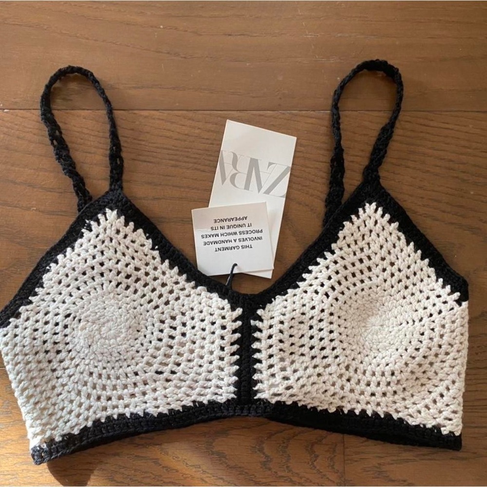 NWT Zara Contrast Crochet Bralette // Essential Festival Boho Top Medium - Picture 6 of 10